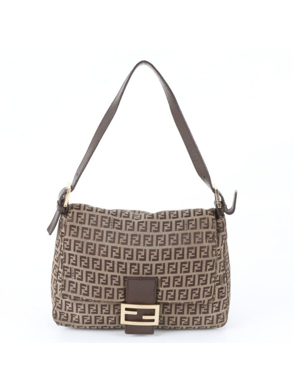 Fendi Zucchino Mamma Bucket Baguette FF Leather Shoulder Bag